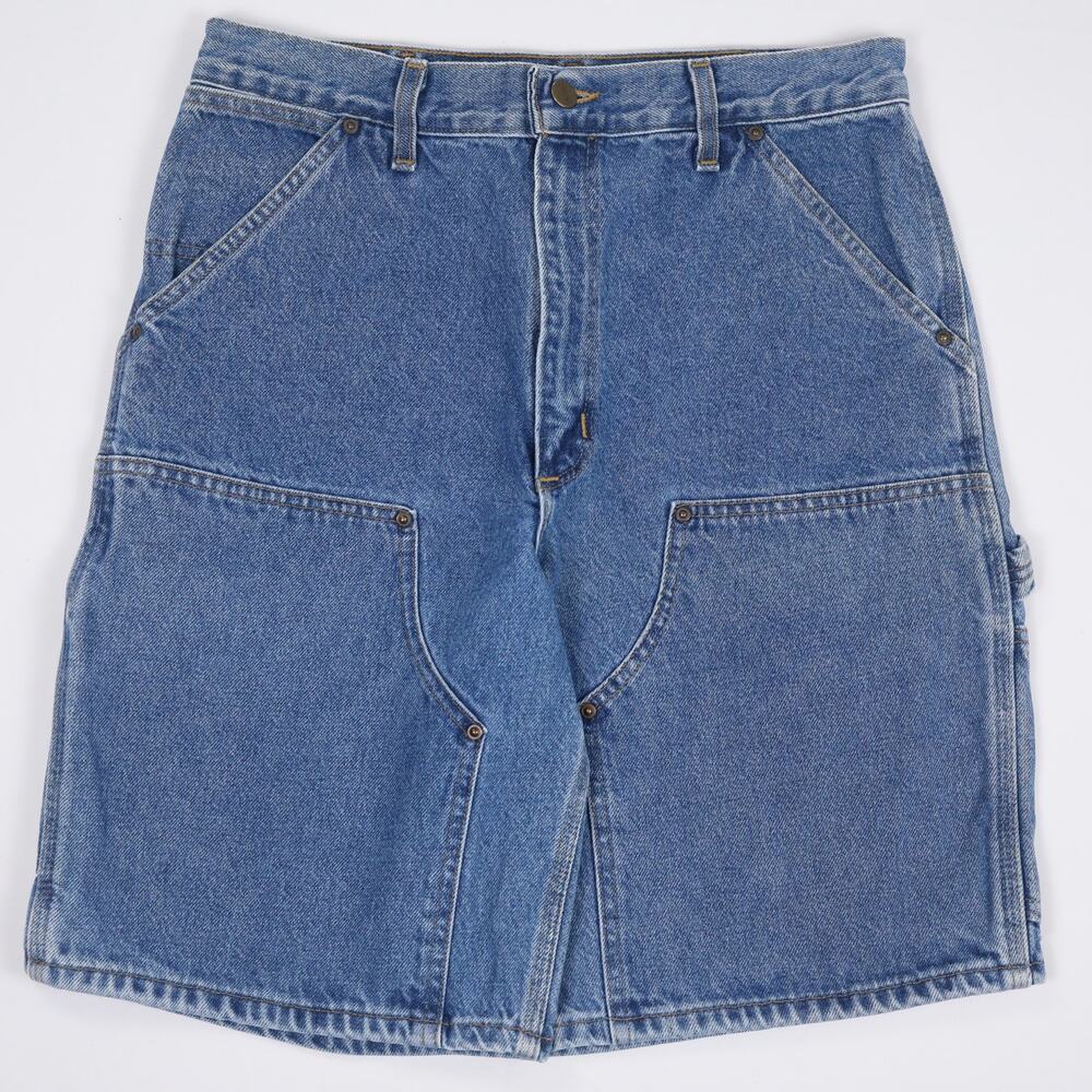Vintage Carhartt B79 DST Faded Blue Denim Double Knee Carpenter Shorts Size 30
